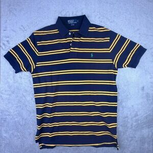 Polo Ralph Lauren Men's Navy Yellow Striped Short Sleeve Polo Shirt Size Medium